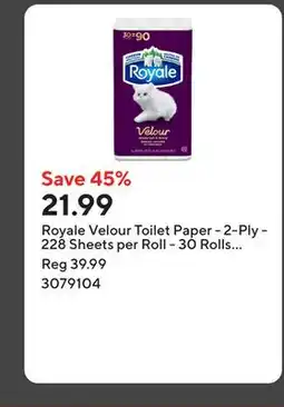Staples Royale Velour Toilet Paper - 2-Ply - 228 Sheets per Roll - 30 Rolls per Pack offer
