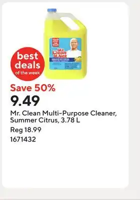 Staples Mr. Clean Multi-Purpose Cleaner, Summer Citrus, 3.78 L offer