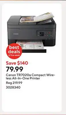 Staples Canon TR7020a Compact Wireless All-In-One Printer offer