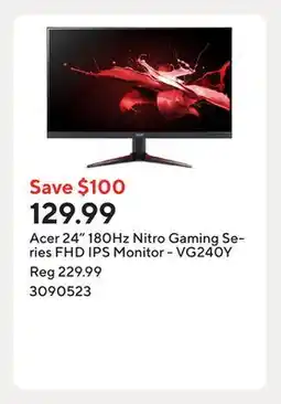 Staples Acer 24 180Hz Nitro Gaming Series FHD IPS Monitor - VG240Y offer