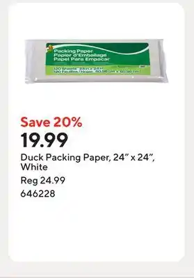 Staples Duck Packing Paper, 24 x 24, White offer