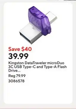 Staples Kingston DataTraveler microDuo 3C USB Type-C and Type-A Flash Drive - 256GB offer