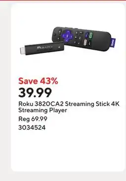 Staples Roku 3820CA2 Streaming Stick 4K Streaming Player offer