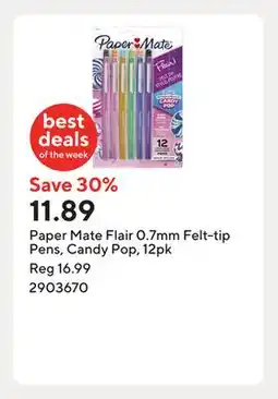 Staples Paper Mate Flair 0.7mm Felt-tip Pens, Candy Pop, 12pk offer
