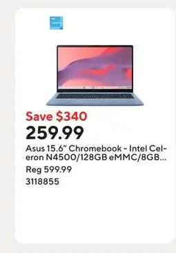 Staples Asus 15.6 Chromebook - Intel Celeron N4500/128GB eMMC/8GB RAM/Chrome OS offer
