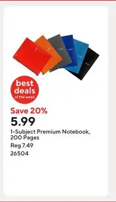 Staples 1-Subject Premium Notebook, 200 Pages offer