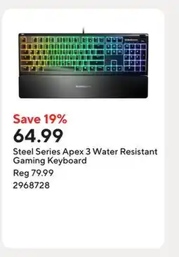 Staples Steel Series Apex 3 Water Resistant Gaming Keyboard offer