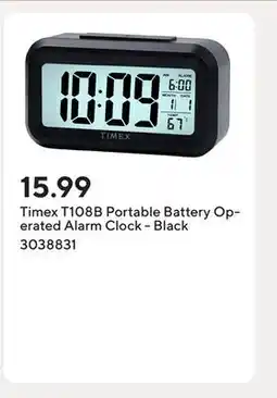 Staples Timex T108B Portable Battery Operated Alarm Clock - Black offer