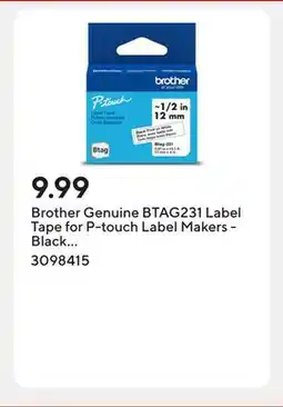 Staples Brother Genuine BTAG231 Label Tape for P-touch Label Makers - Black on White - 12 mm W x 4 m L offer