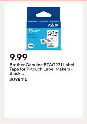 Staples Brother Genuine BTAG231 Label Tape for P-touch Label Makers - Black on White - 12 mm W x 4 m L offer