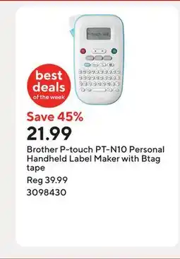 Staples Brother P-touch PT-N10 Personal Handheld Label Maker with Btag tape offer