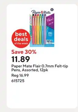 Staples Paper Mate Flair 0.7mm Felt-tip Pens, Assorted, 12pk offer