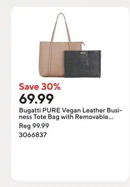 Staples Bugatti PURE Vegan Leather Business Tote Bag with Removable Organizer for 14.1 Laptop/Tablet - Taupe offer