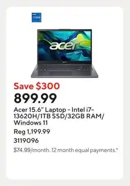 Staples Acer 15.6 Laptop - Intel i7-13620H/1TB SSD/32GB RAM/Windows 11 offer