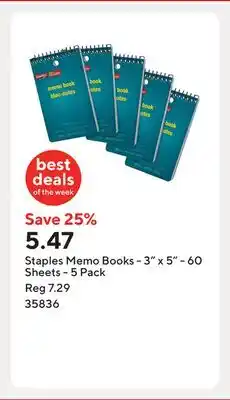 Staples Staples Memo Books - 3 x 5 - 60 Sheets - 5 Pack offer