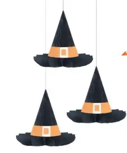 Party City Unique Witch Hat Honeycomb Hanging Halloween Décor, Black, 3-pc offer