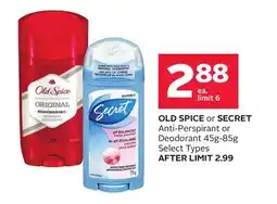 Rexall OLD SPICE or SECRET Anti-Perspirant or Deodorant 45g-85g offer