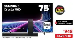 Visions Electronics SAMSUNG 75 Crystal UHD U8000FF 4K Smart TV + 2.1-Channel Soundbar System offer