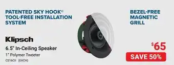 Visions Electronics KLIPSCH 6.5 In-Ceiling Speaker offer