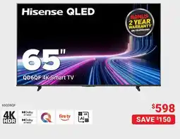 Visions Electronics Hisense 65 QD6QF 4K Smart TV offer