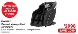 Visions Electronics iComfort Massage Chair Zero Gravity offer