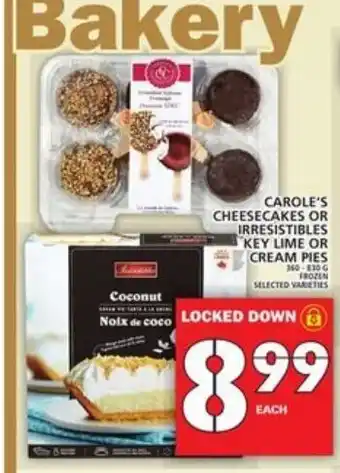 Food Basics Carole's Cheescakes or Irrestibles Key Lime or Cream Pies offer