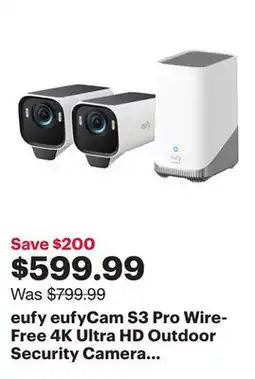 Best Buy eufy eufyCam S3 Pro Wire-Free 4K Ultra HD Outdoor Security Camera with Solar Panel - 2 Pack offer