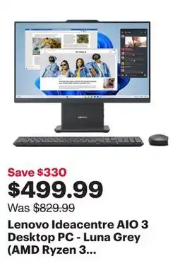 Best Buy Lenovo Ideacentre AIO 3 Desktop PC - Luna Grey (AMD Ryzen 3 7335U/8GB RAM/512GB SSD/Windows 11) offer