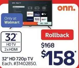 Walmart onn. 32" HD 720p TV offer