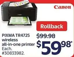 Walmart Canon PIXMA TR4725 wireless all-in-one printer offer