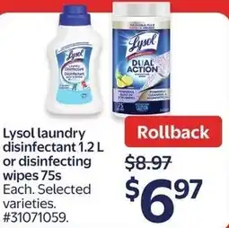 Walmart Lysol laundry disinfectant or disinfecting wipes 75s offer