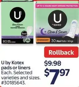 Walmart U by Kotex pads or liners offer
