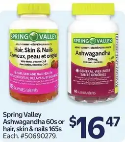 Walmart Spring Valley Ashwagandha 60s or hair, skin & nails 165s offer