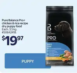 Walmart Pure Balance Pro+ chicken & rice recipe dry puppy food offer