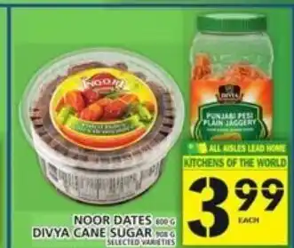 Food Basics Noor Dates Divya Cane Sugar offer