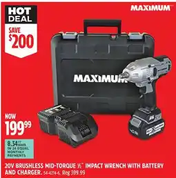Canadian Tire Maximum 20V BRUSHLESS MID-TORQUE 1⁄2˝ IMPACT WRENCH WITH BATTERY AND CHARGER offer