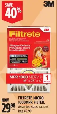 Canadian Tire Filtrete MICRO 1000MPR FILTER offer