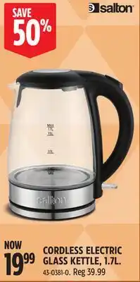 Canadian Tire Salton CORDLESS ELECTRIC GLASS KETTLE, 1.7L offer