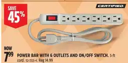 Canadian Tire Certified POWER BAR WITH 6 OUTLETS AND ON/OFF SWITCH. 3-ft cord offer