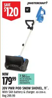 Canadian Tire 20V PWR POD SNOW SHOVEL, 11 with 5Ah battery & charger offer