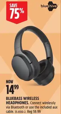 Canadian Tire BLUEHIVE BLUEBASS WIRELESS HEADPHONES Connect wirelessly via Bluetooth or use the included aux cable offer