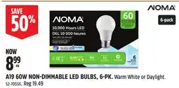 Canadian Tire NOMA A19 60W NON-DIMMABLE LED BULBS, 6-PK offer