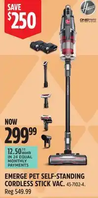 Canadian Tire Hoover EMERGE PET SELF-STANDING CORDLESS STICK VAC offer