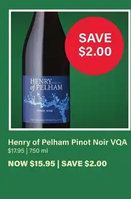 LCBO Henry of Pelham Pinot Noir VQA offer