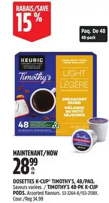 Canadian Tire Keurig Timothy's 48-PK K-CUP PODS offer