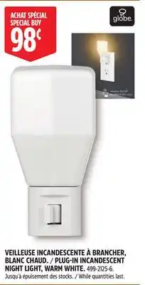 Canadian Tire Globe LUG-IN INCANDESCENT NIGHT LIGHT, WARM WHITE offer