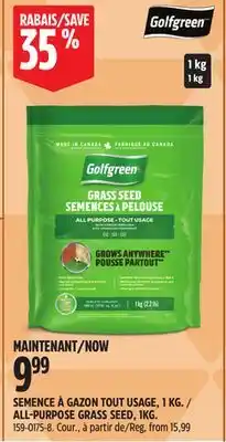 Canadian Tire Golfgreen ALL-PURPOSE GRASS SEED, 1KG offer