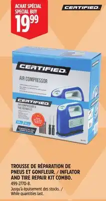 Canadian Tire CERTIFIED INFLATOR AND TIRE REPAIR KIT COMBO offer