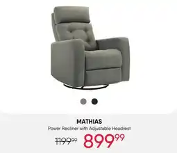 Meubles RD mathias - Power Recliner with Adjustable Headrest offer