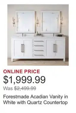 Costco Forestmade Acadian Vanity in White with Quartz Countertop offer